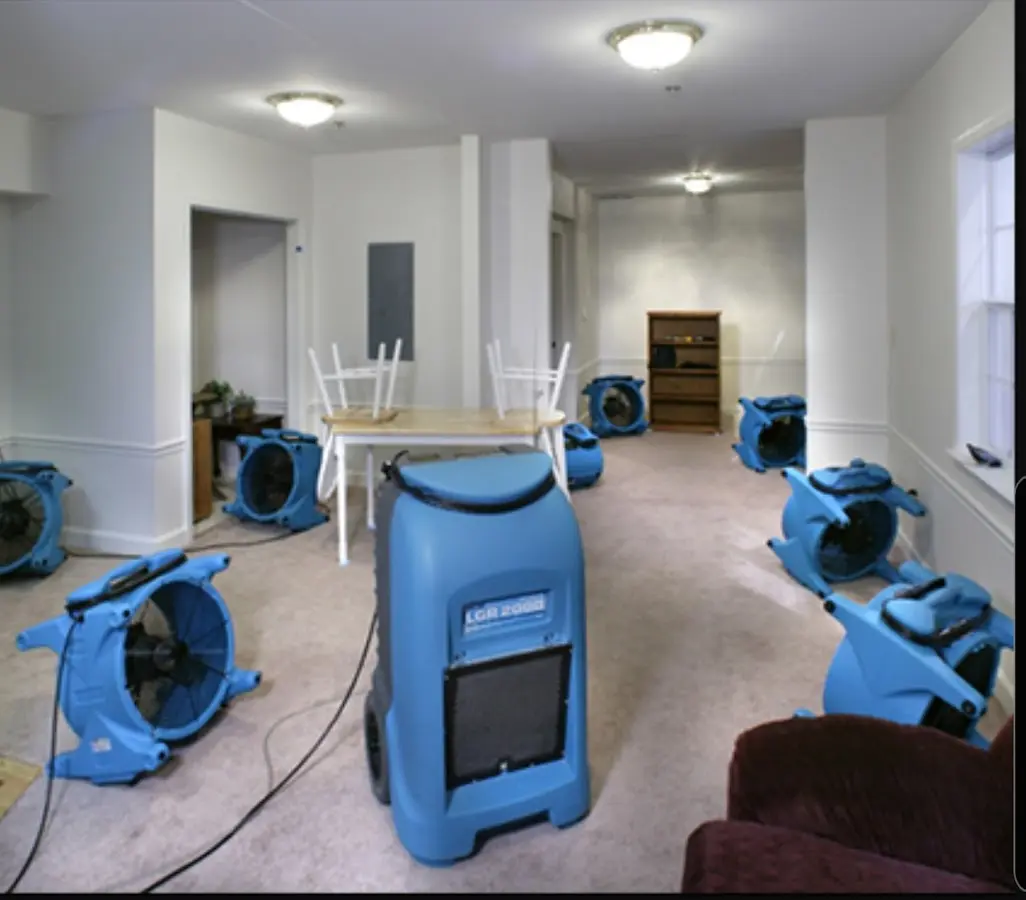 Air movers and dehumidifier setup for Water Damage Restoration in Coatesville
