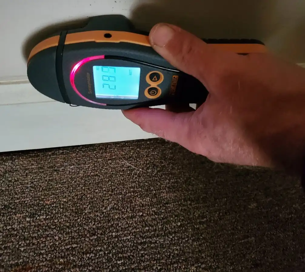 Moisture detection at baseboard during Burst Pipe Cleanup in Coatesville